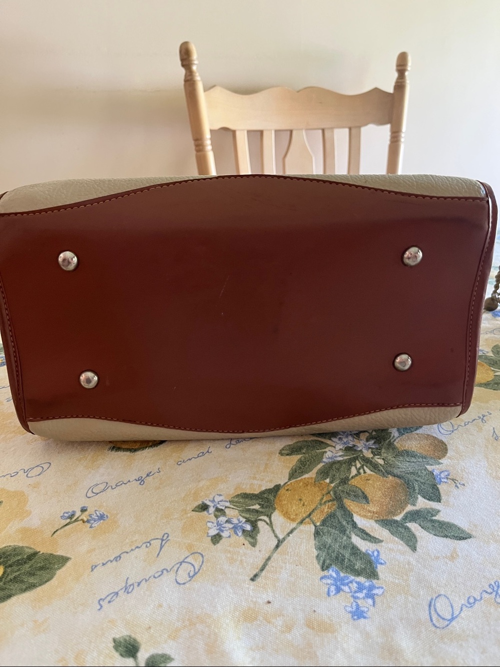 Vintage Dooney & Bourke Beige and Brown Leather Satchel - Picture 7 of 7
